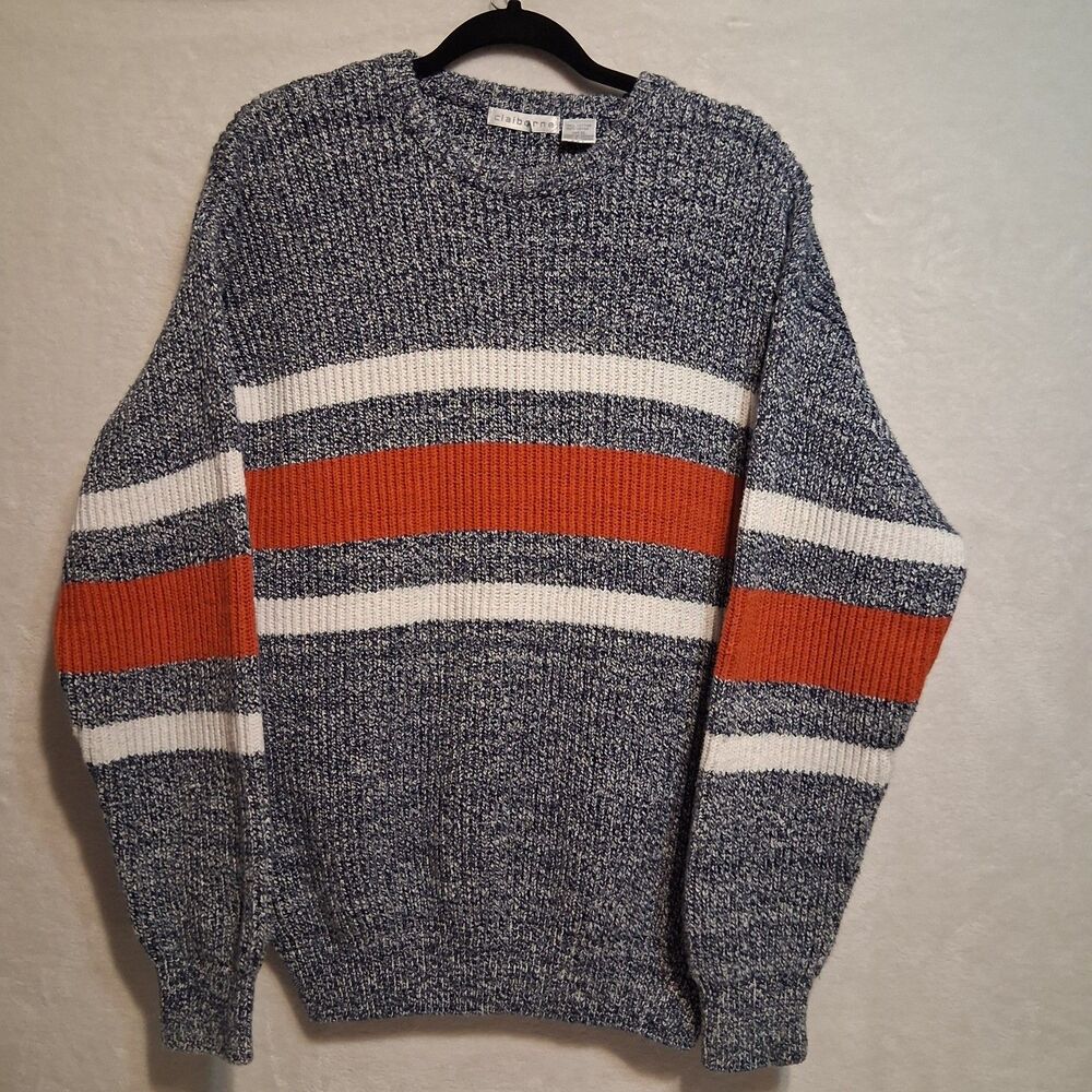 Claiborne Mens XL Sweater Chunky Knit Heavy Weight Blue Fisherman Cotton Classic